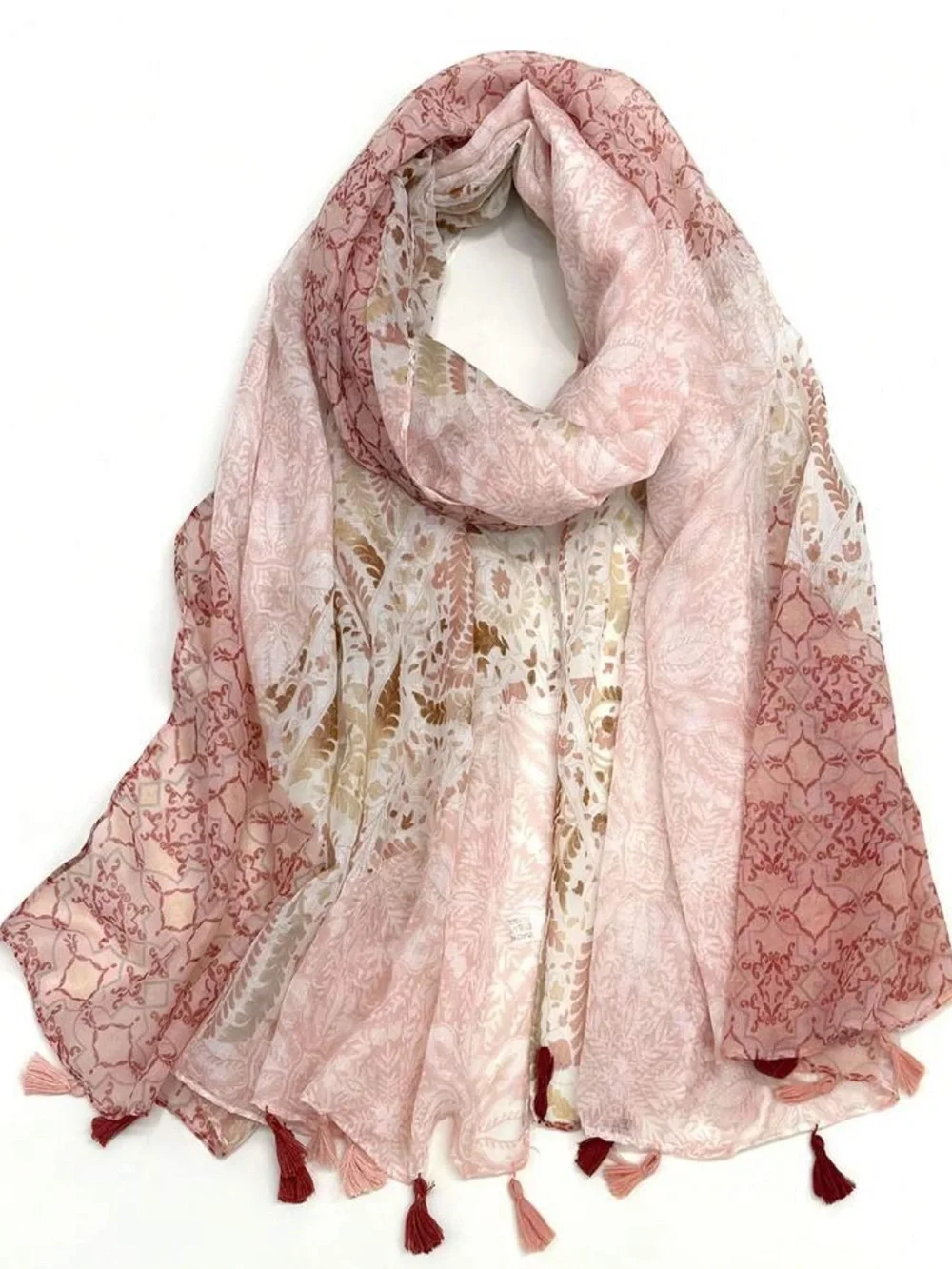 Baby Pink Floral & Tassel Lightweight Scarf - Women Accessories